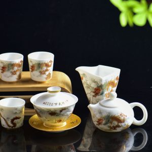 Mutton Fat Jade Porcelain Soaring Dragon Tea Set