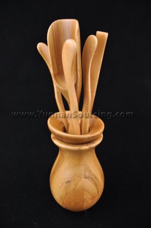 Bamboo Wood Flower Vase Cha Dao Set for Gong Fu Tea Brewing